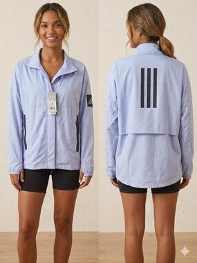 Adidas Light Blue Mesh Lined Windbreaker Track Jacket Full Zip